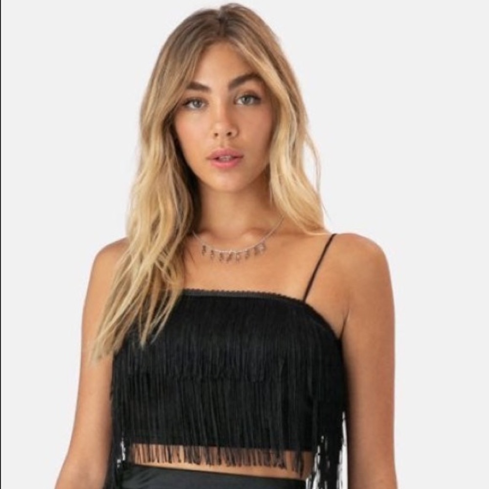 Black Fringe Crop Top